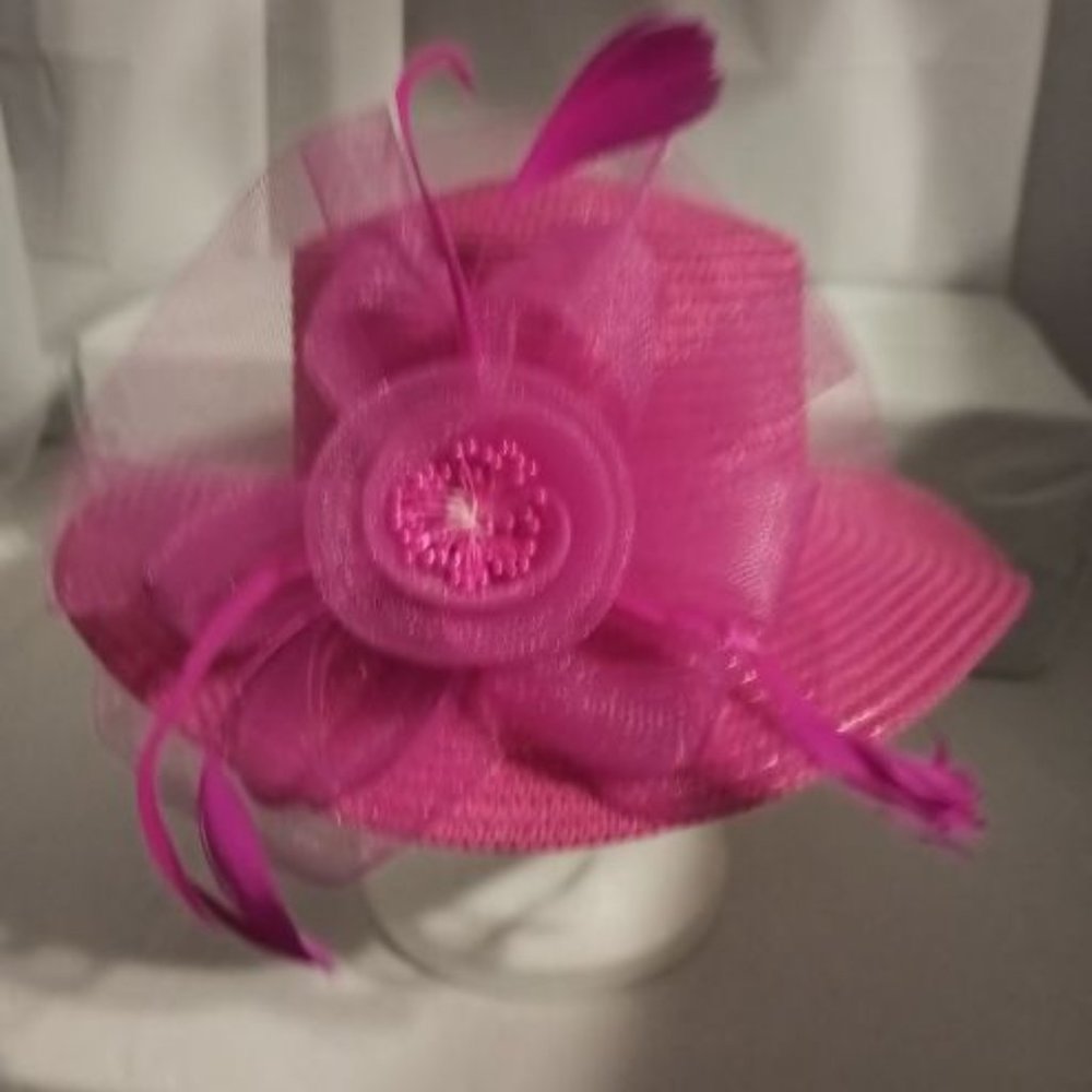 SUMMER CLEARANCE --BLING HOT PINK FERORA  HAT FOR CHURCH AND SPECIAL EVENTS